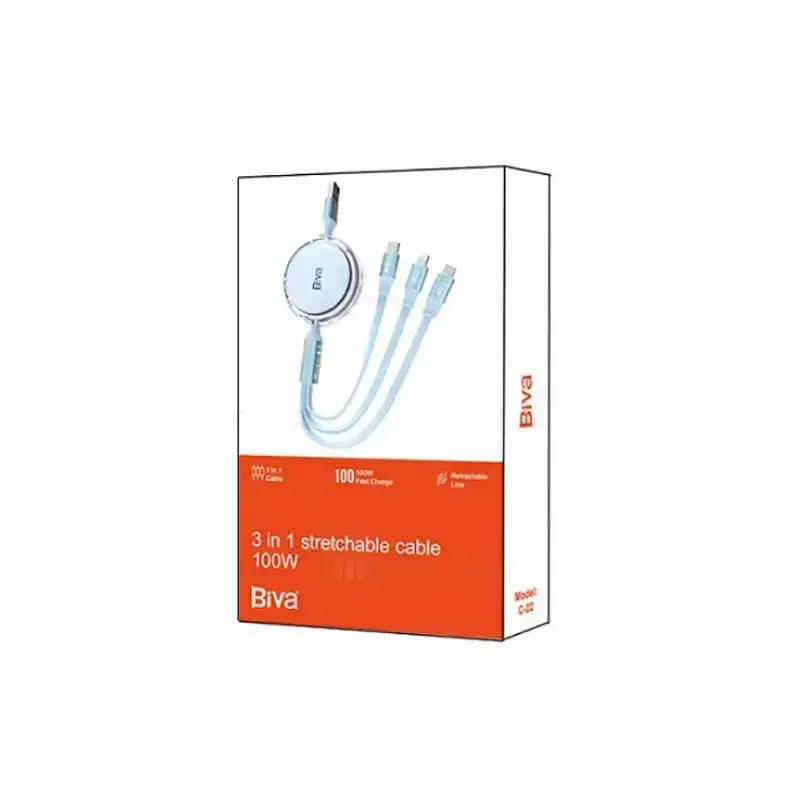 جعبه کابل شارژ biva 3 in 1 stretchable C-22